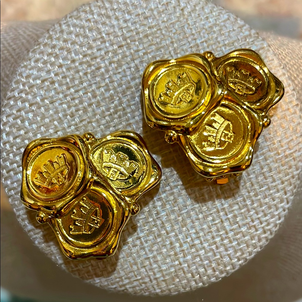 Fendi Gold Plated Triple Coin Clip-On Earrings 539$